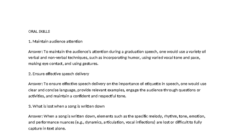 ORAL SKILLS 1: Techniques for Effective Speech Delivery - Studocu