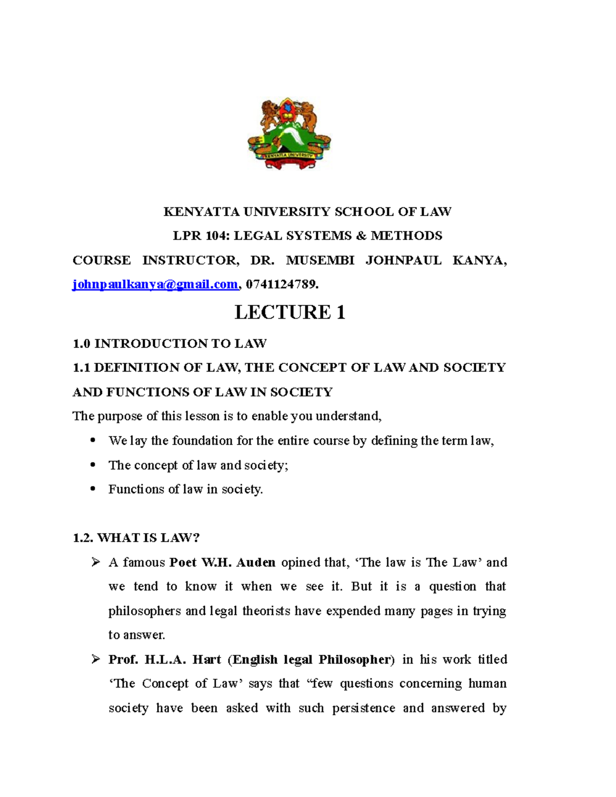 LPR 104 Lecture 1: Understanding the Fundamentals of Law - Studocu
