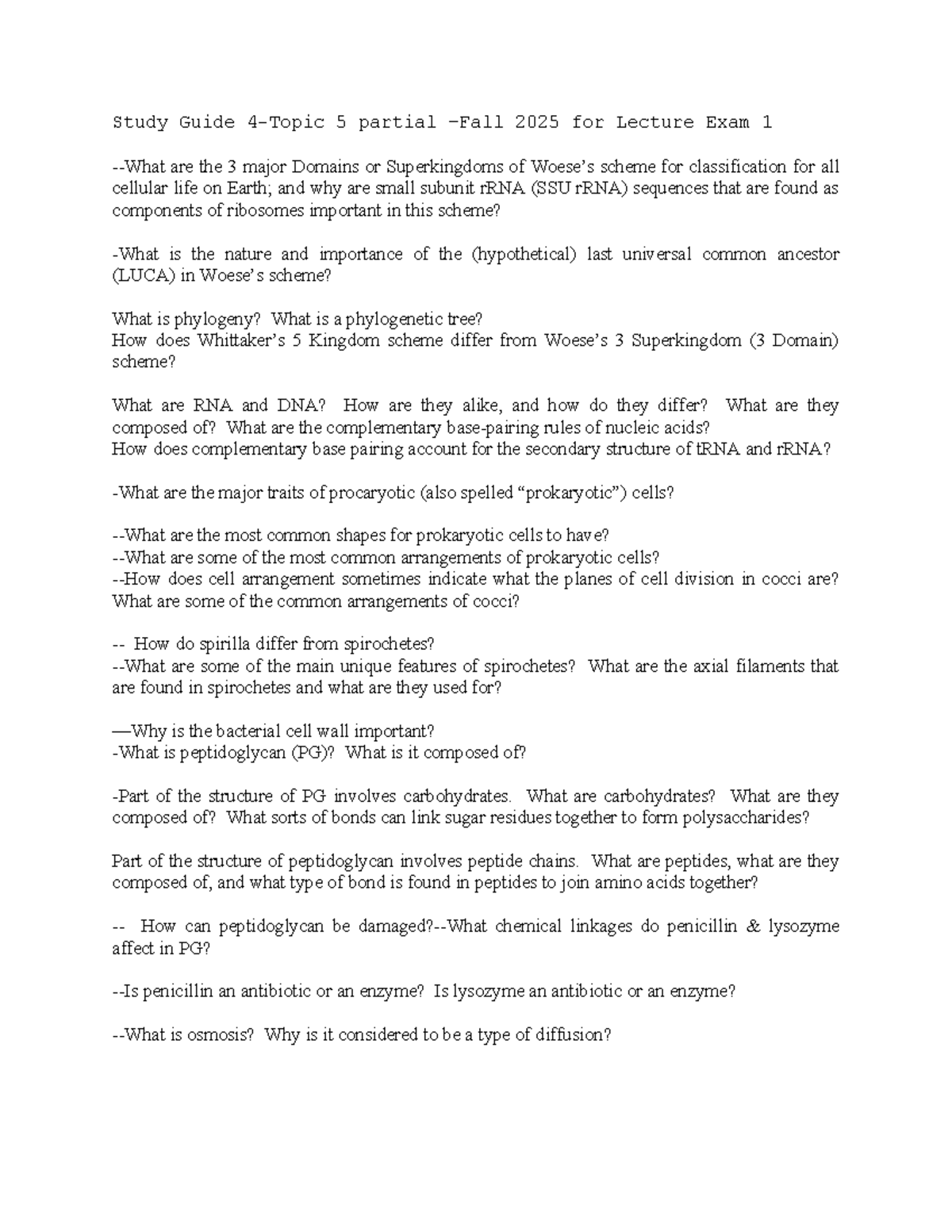 Study Guide for Microbiology Lecture Exam 1 - Fall 2025 - Studocu