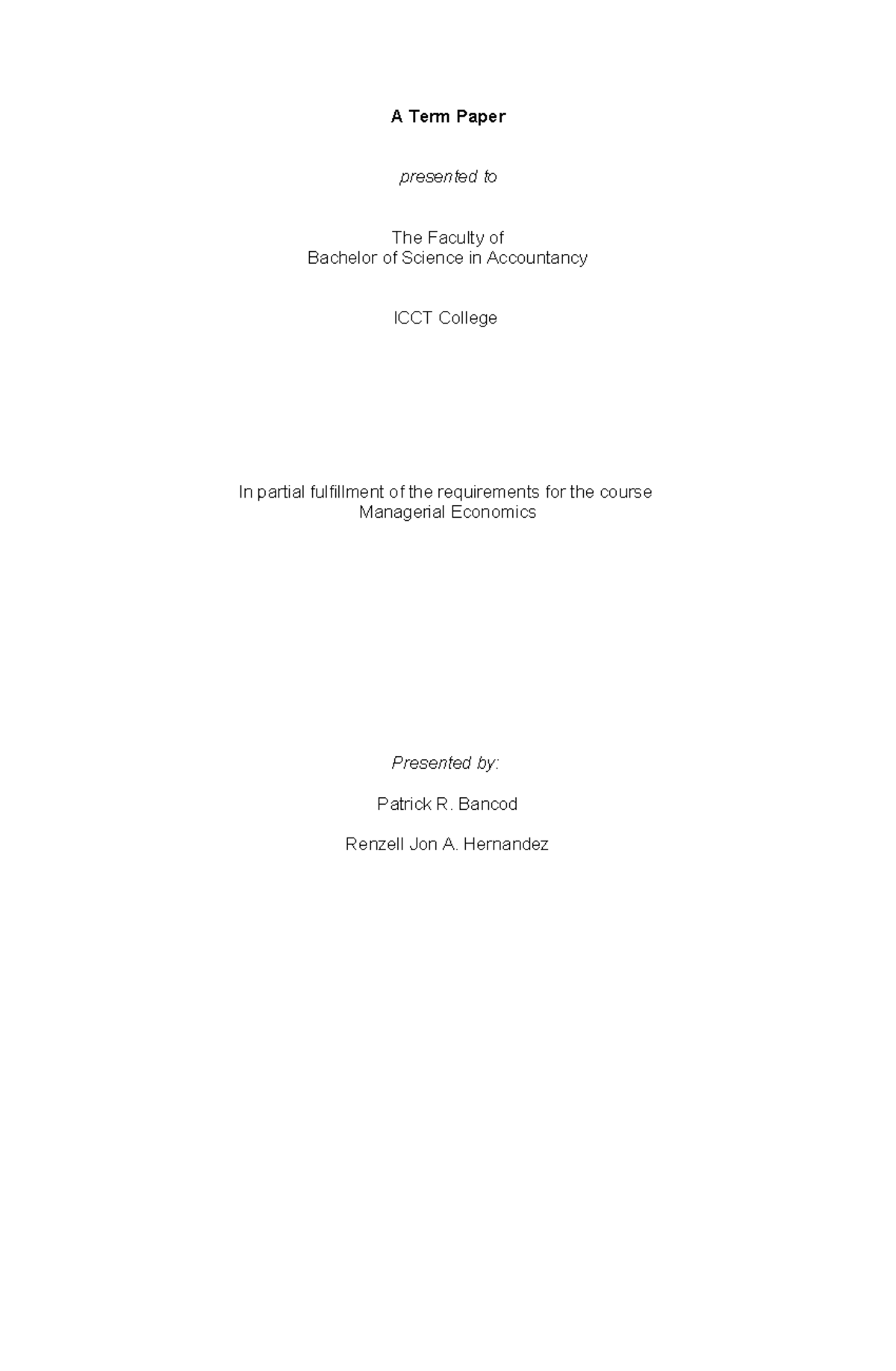 OLCA211E021 - Term Paper on Managerial Economics Principles - Studocu