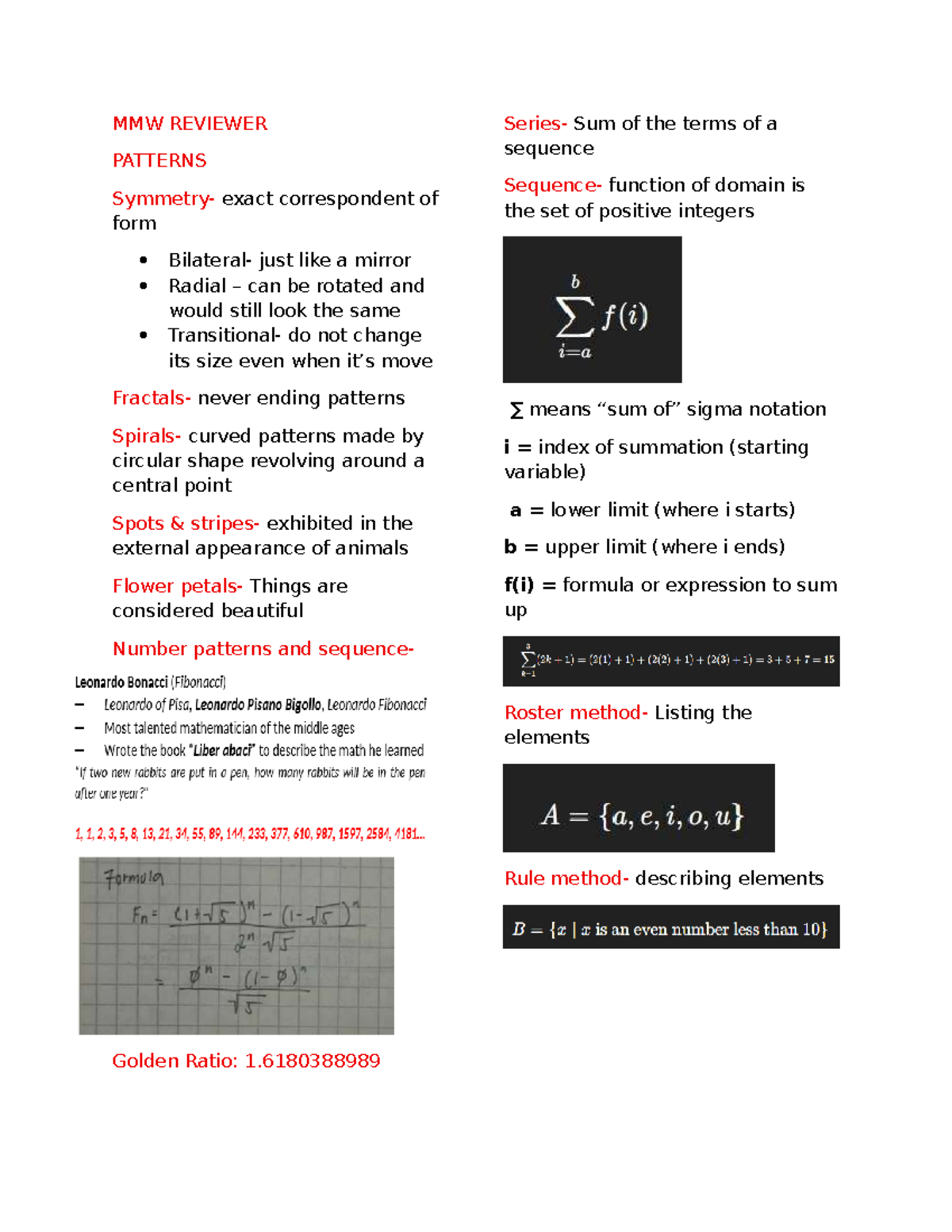 MMW Reviewer: Patterns, Sequences, and Logical Reasoning Concepts - Studocu