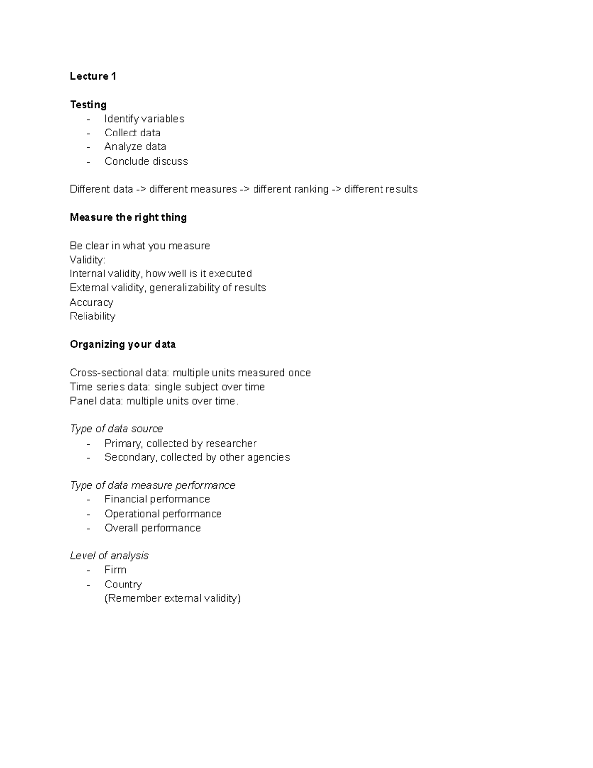 ERP Lecture Notes: Key Concepts from Lectures 1-7 on Data Analysis ...