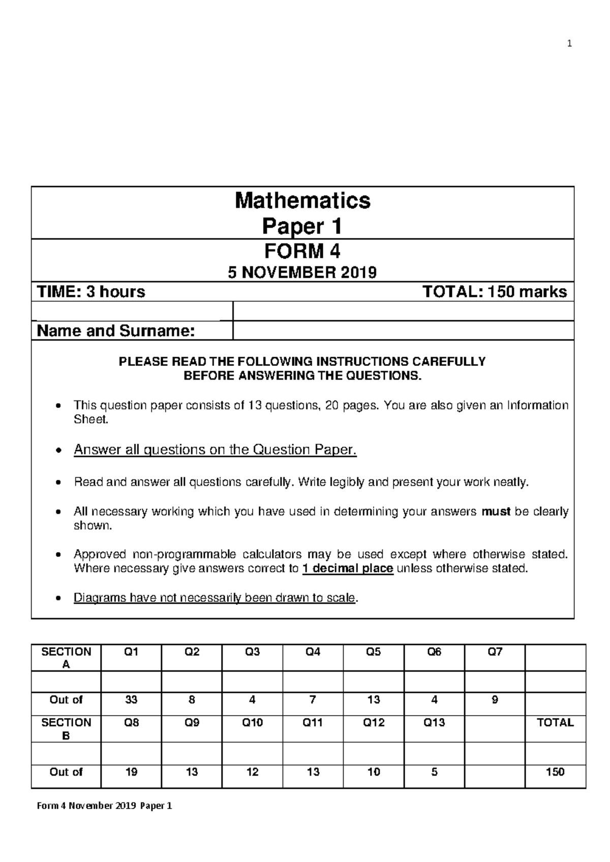 Grade 11 IEB Math Independent Exam - Paper 1, 5 Nov 2019 - Studocu