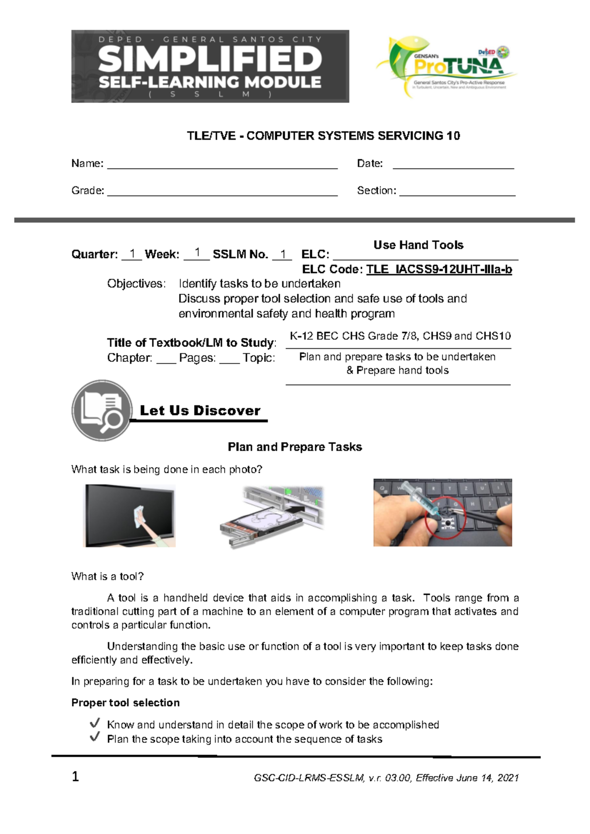 CSS10-Q1-W1 - TLE/TVE Computer Systems Servicing Week 1 - Studocu