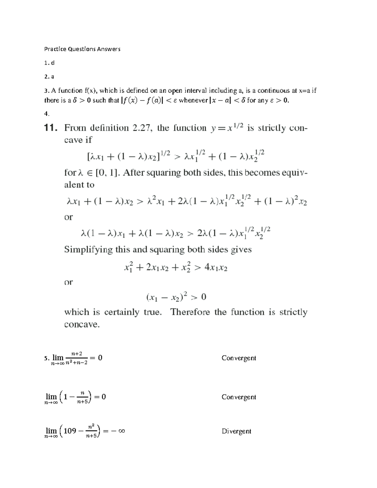Solutions to Practice Questions for Math 101: Continuity ...