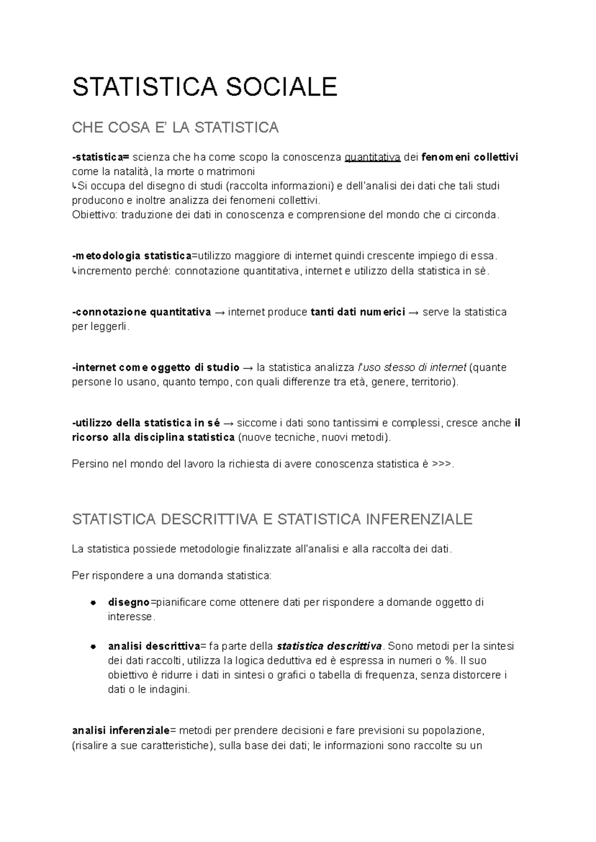 Statistica Sociale - 1° Parziale: Fondamenti e Metodologie - Studocu