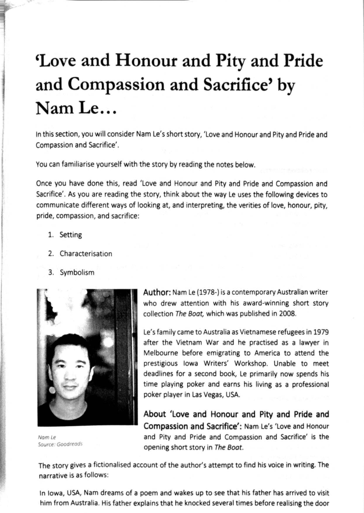 Pre-Reading Notes on Love, Honour, Pity, Pride, and Compassion in Nam ...