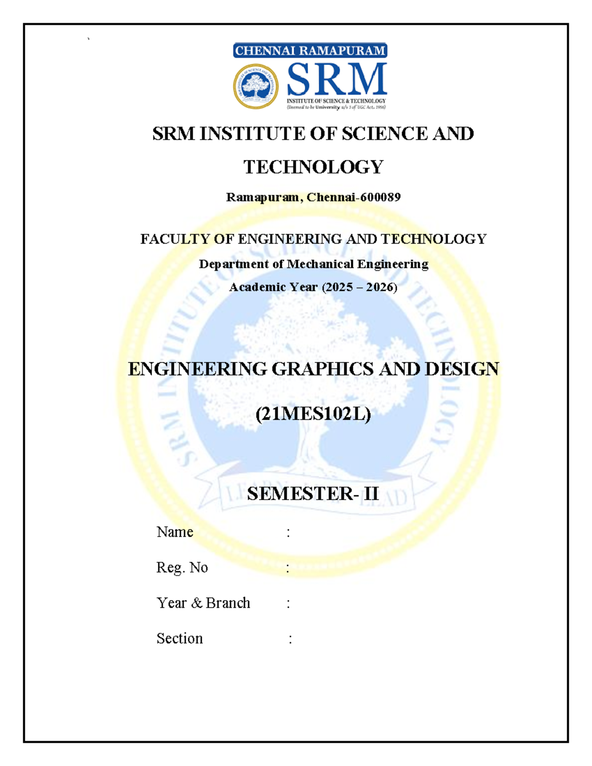 21MES102L Engineering Graphics Lab Record 2025-2026 - Studocu