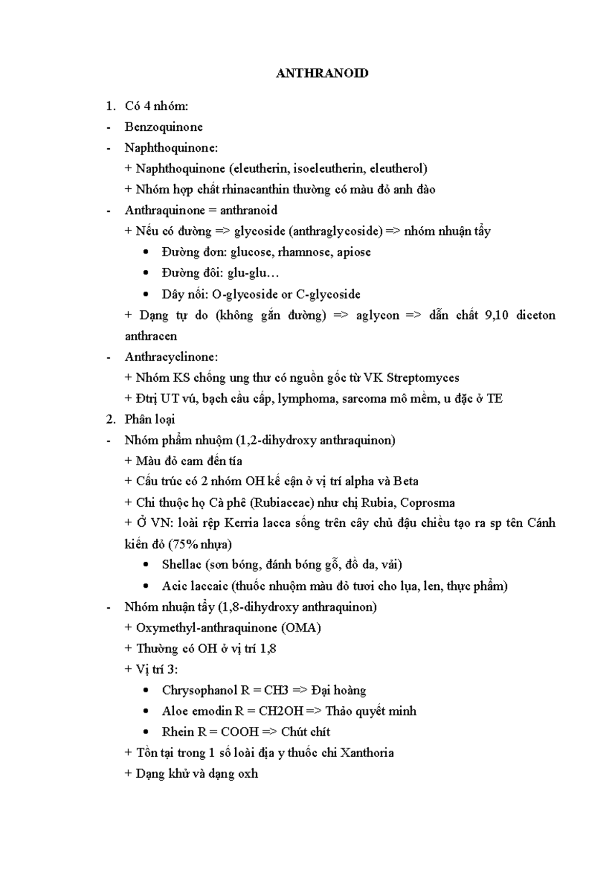 Anthranoid - Dược liệu và Tính chất Hóa học (ANTH 101) - Studocu