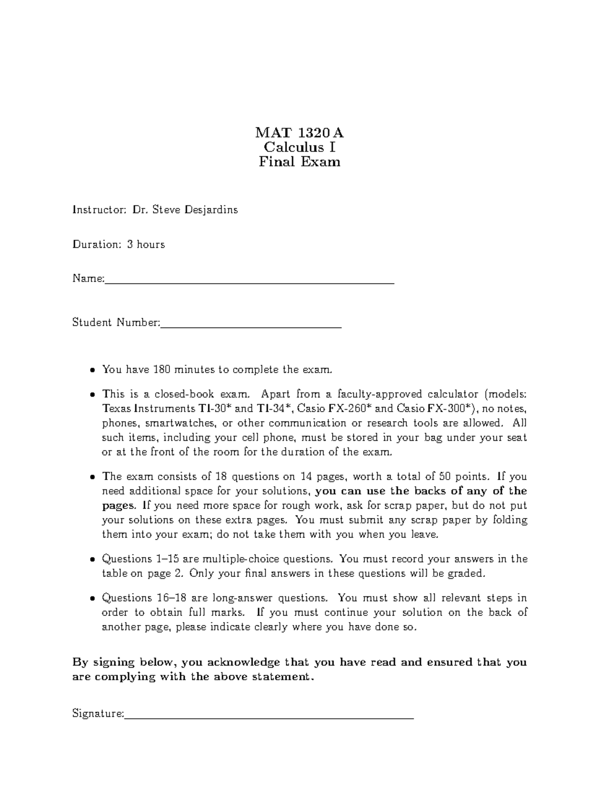 MAT 1320 A Calculus I Final Exam - Fall 2023 Guide - Studocu