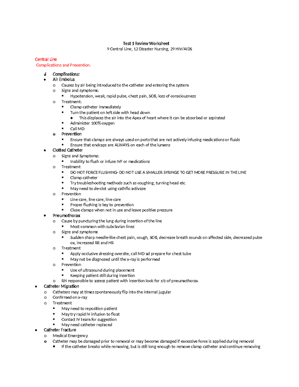 N215 Exam 1 Review: Central Line Nursing Management Tips - Studocu
