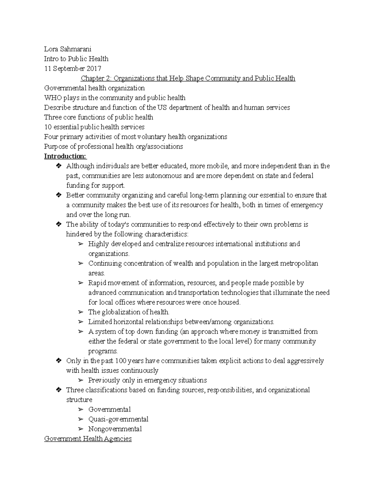 Chapter 2: Role of Organizations in Community & Public Health - Studocu