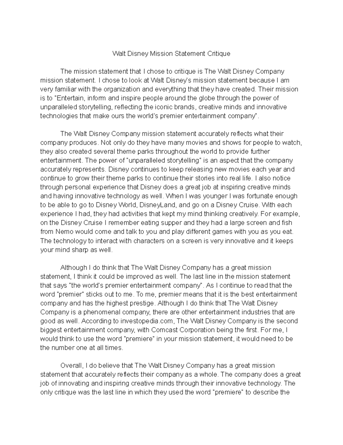 Walt Disney Mission Statement Critique & Analysis: Insights ...