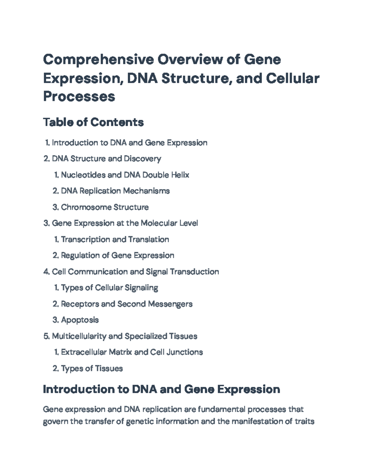 Comprehensive Overview of DNA Structure and Gene Expression Processes ...