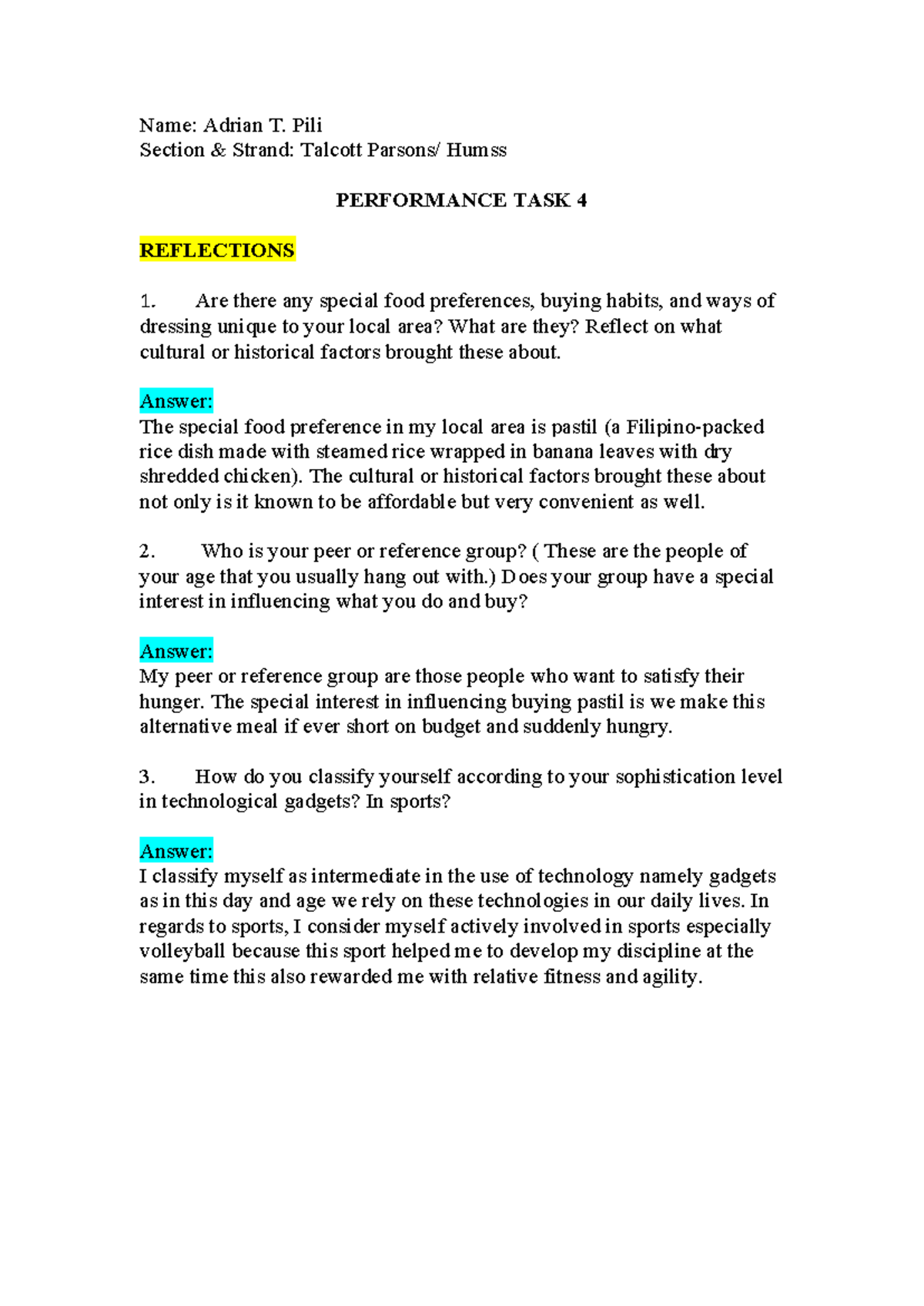 Entrep. Performance TASK 4- 3rd Qtr - Name: Adrian T. Pili Section ...