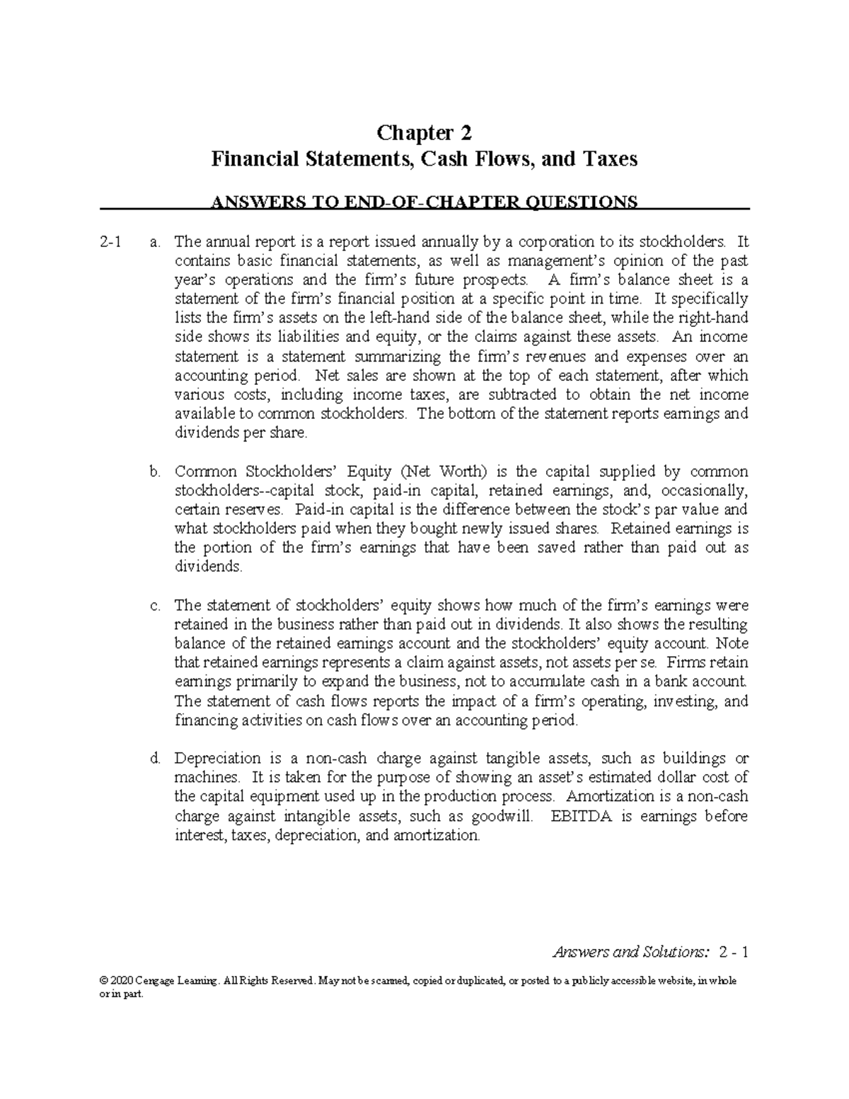 Ch02 Solutions Manual 2018-12-19 - Chapter 2 Financial Statements, Cash ...
