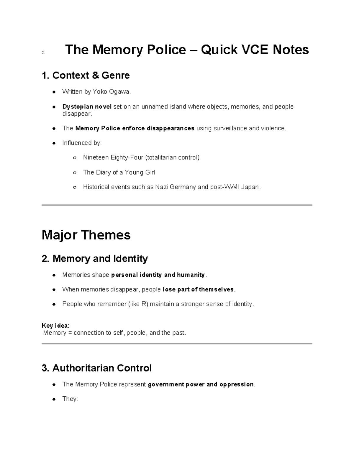 The Memory Police VCE Notes: Themes & Analysis - Studocu