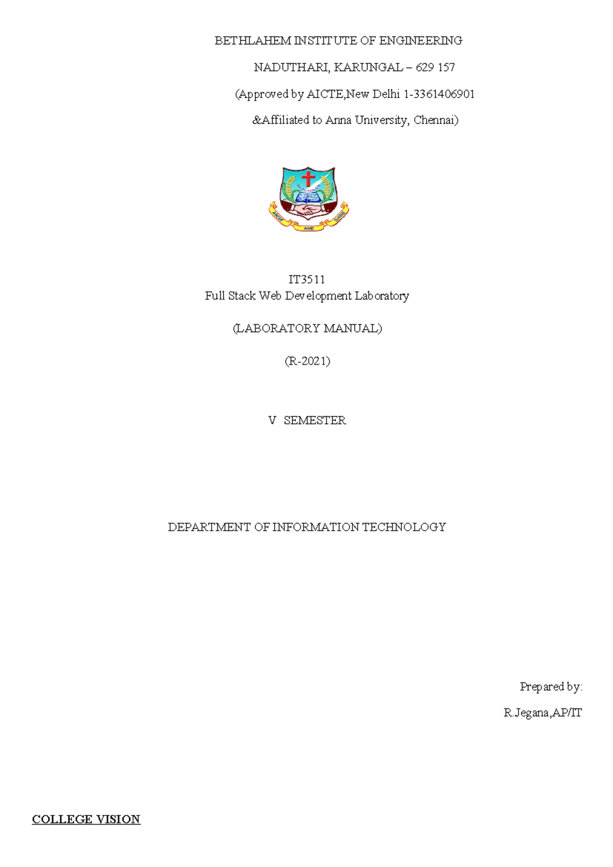 IT3511 Full Stack Web Development Laboratory Manual - V Semester - Studocu