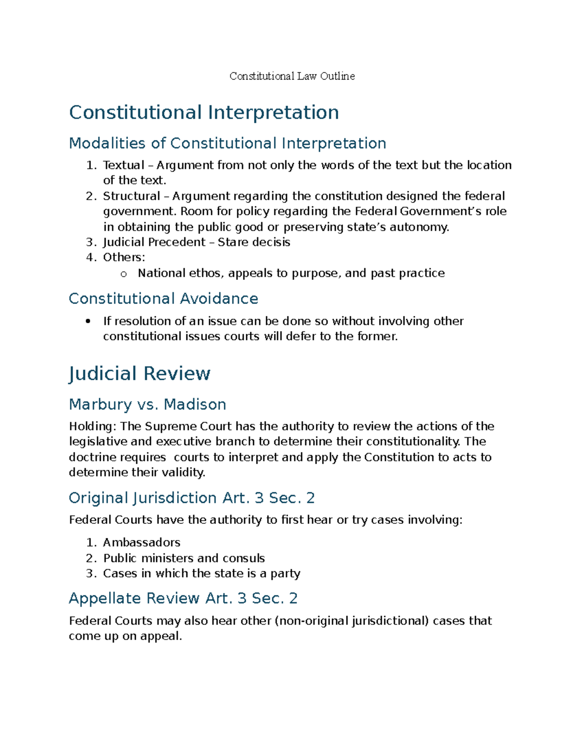 Constitutional Law Outline: Key Concepts and Interpretations - Studocu
