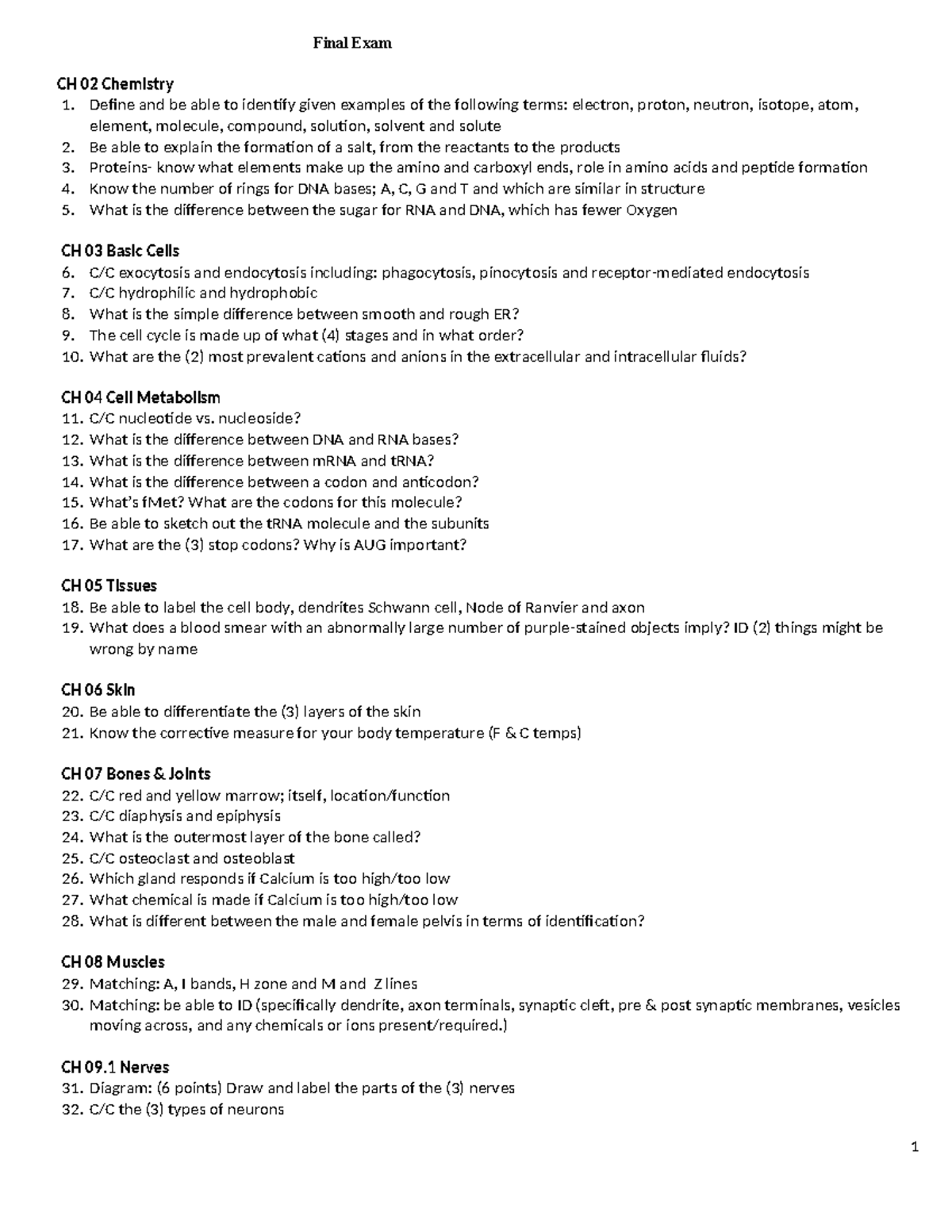 Final Exam Review KC: Key Concepts in Chemistry and Biology - Studocu