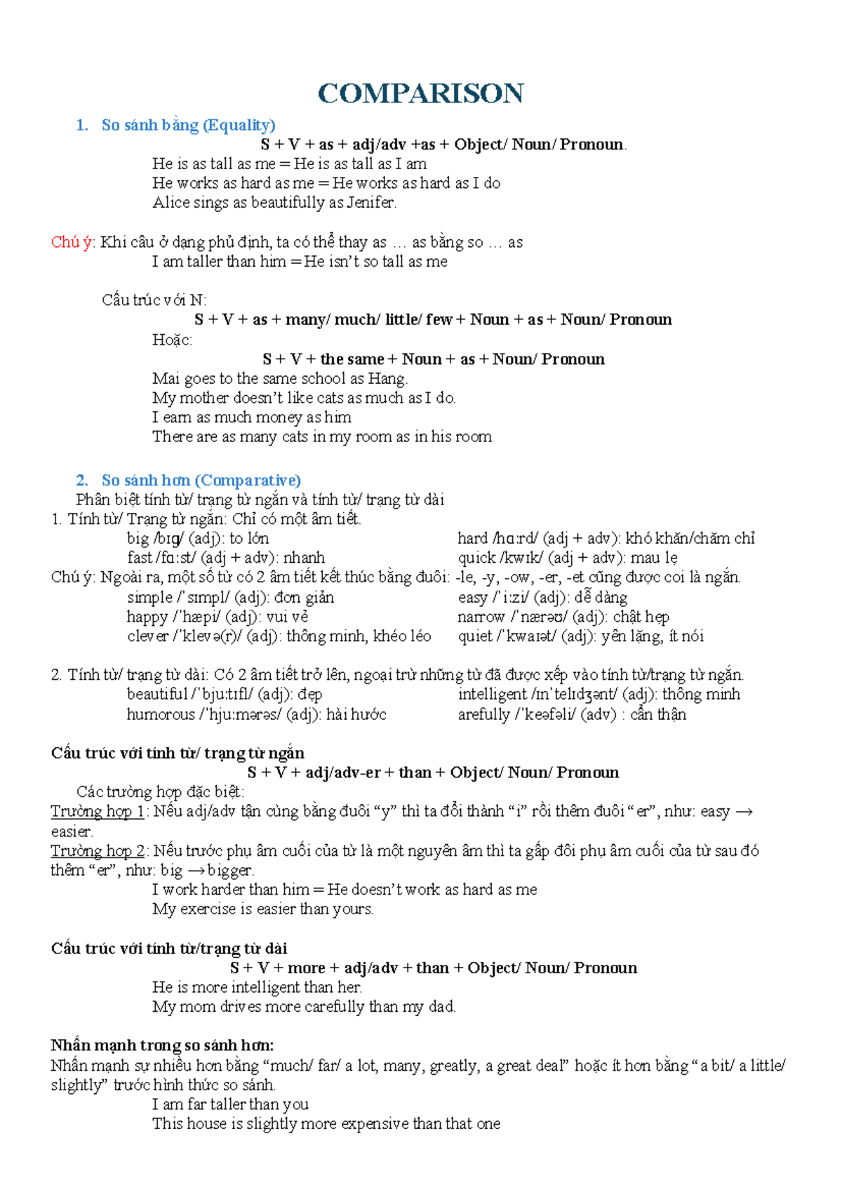 Comparison - So sánh: Equality, Comparative, and Superlative Structures ...
