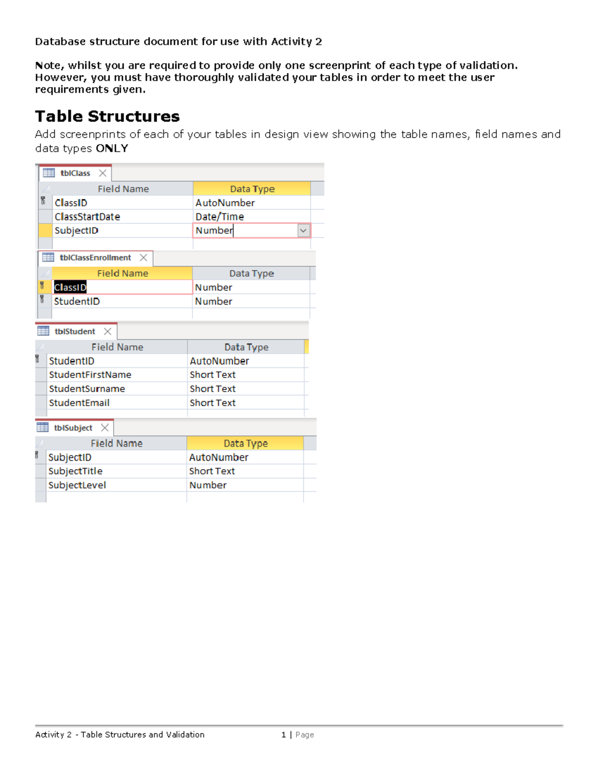 Activity 2 - Database Structure Validation at Washerpool College - Studocu