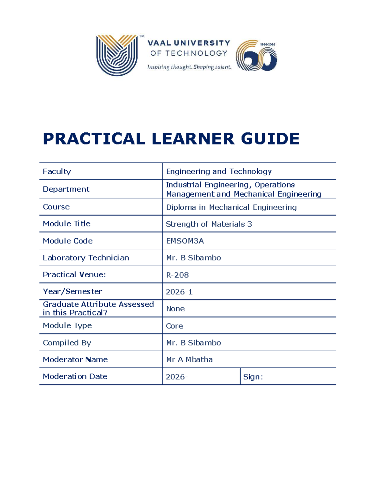 EMSOM3A Practical Guide: Strength of Materials Experiments - Studocu