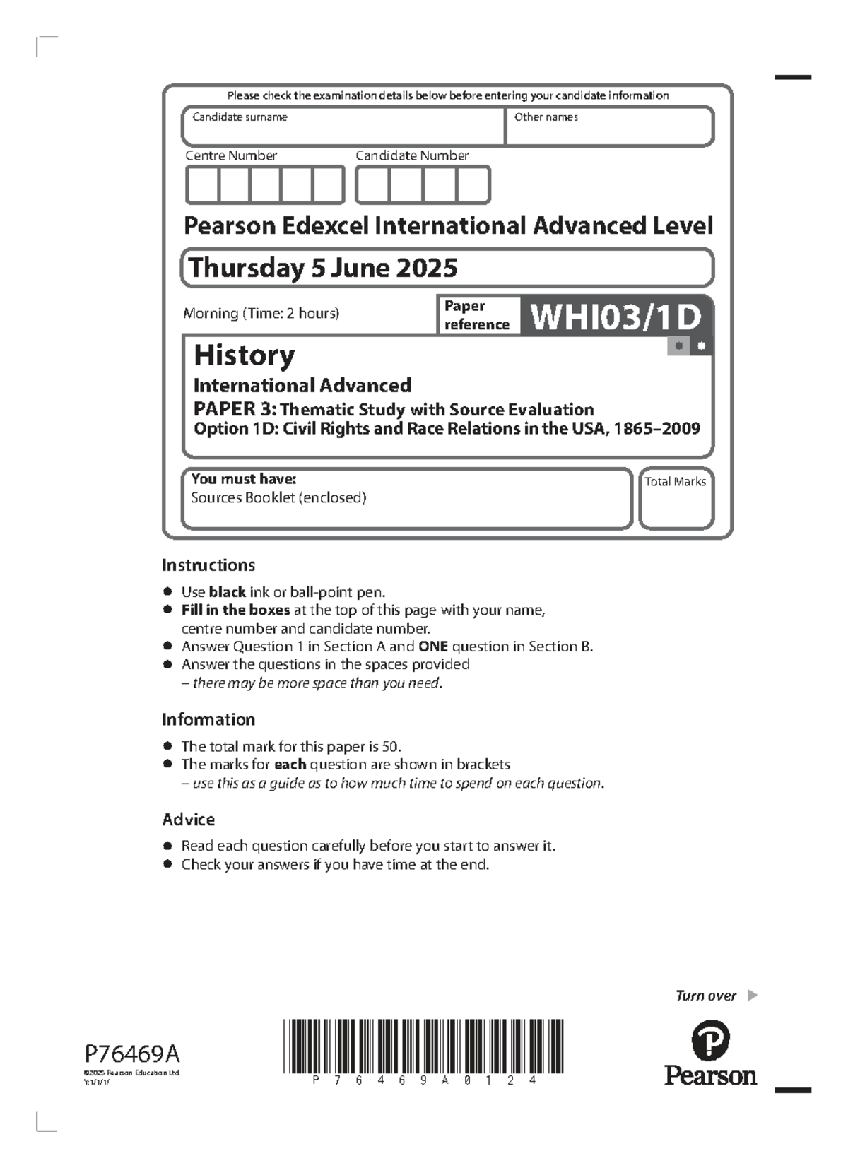 Edexcel A Level History Paper 3: Civil Rights & Race Relations Exam ...