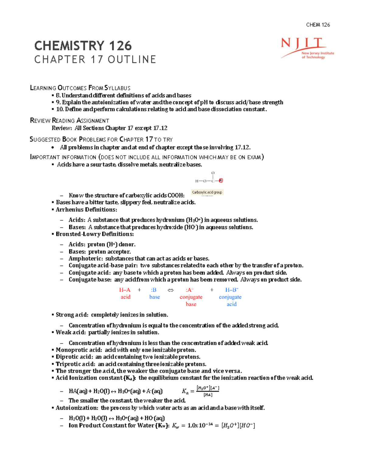 Chapter 17 Outline Chem 126 S22 - CHEMISTRY 126 C H APT ER 1 7 OUTL IN ...