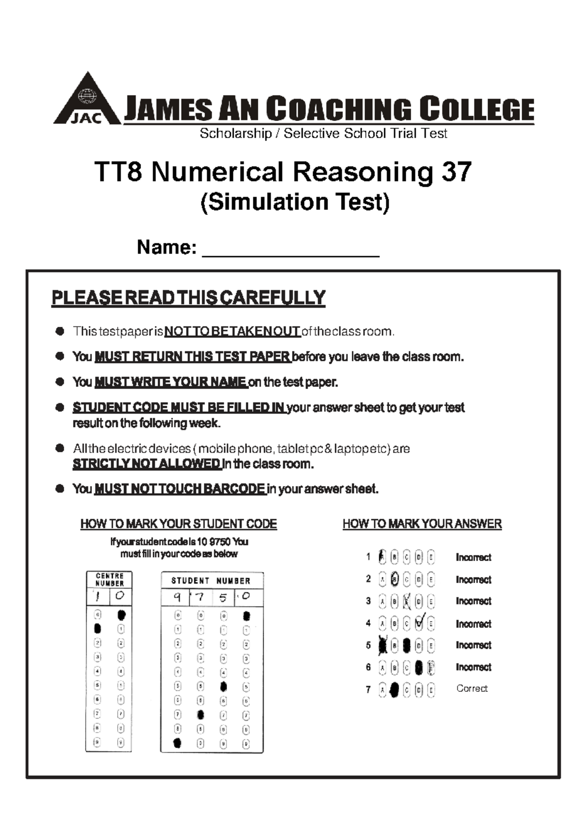 Year 8 Numerical Reasoning Simulation Test TT8 - Practice Questions ...