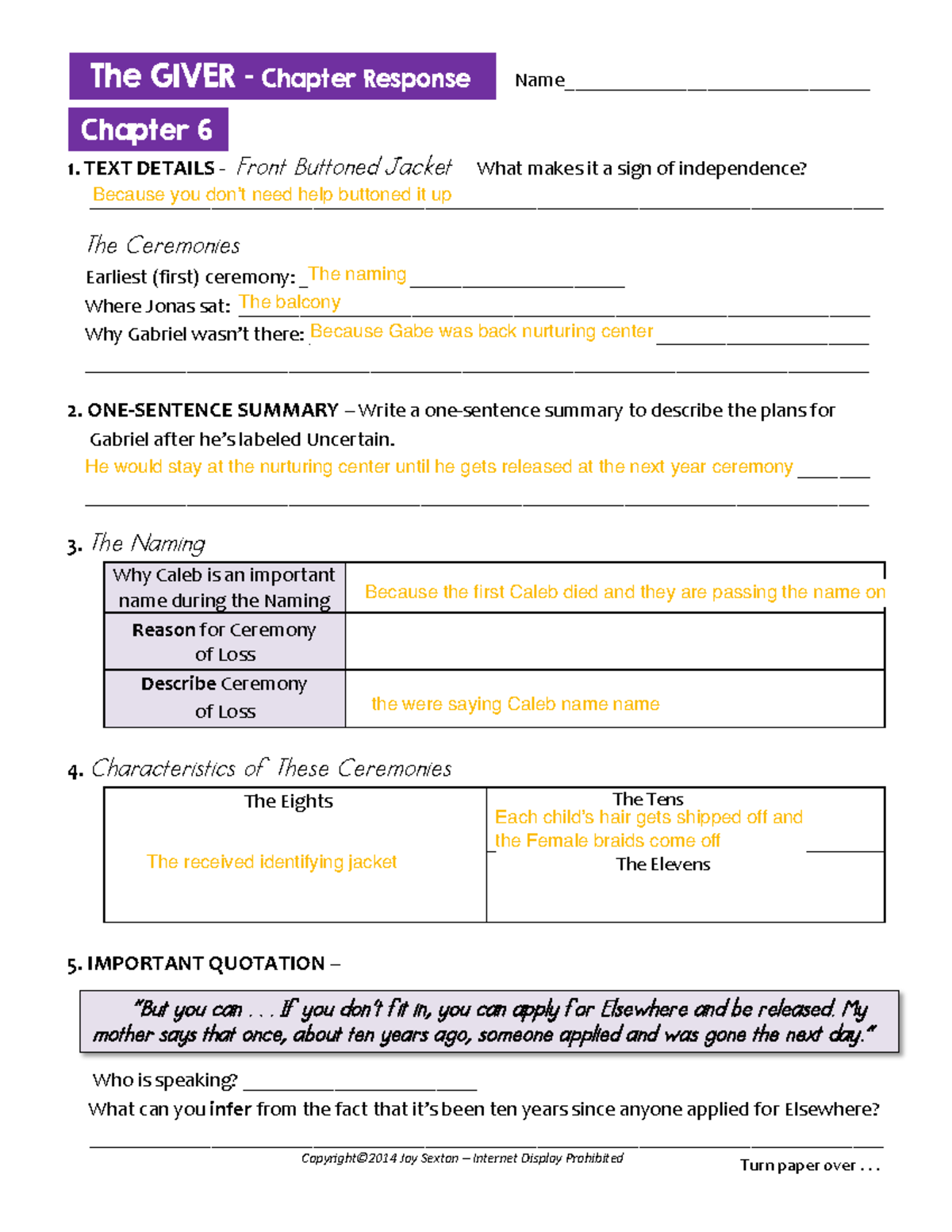 Giver+-+Chapter+6+Response - Copyright©2014 Joy Sexton – Internet ...
