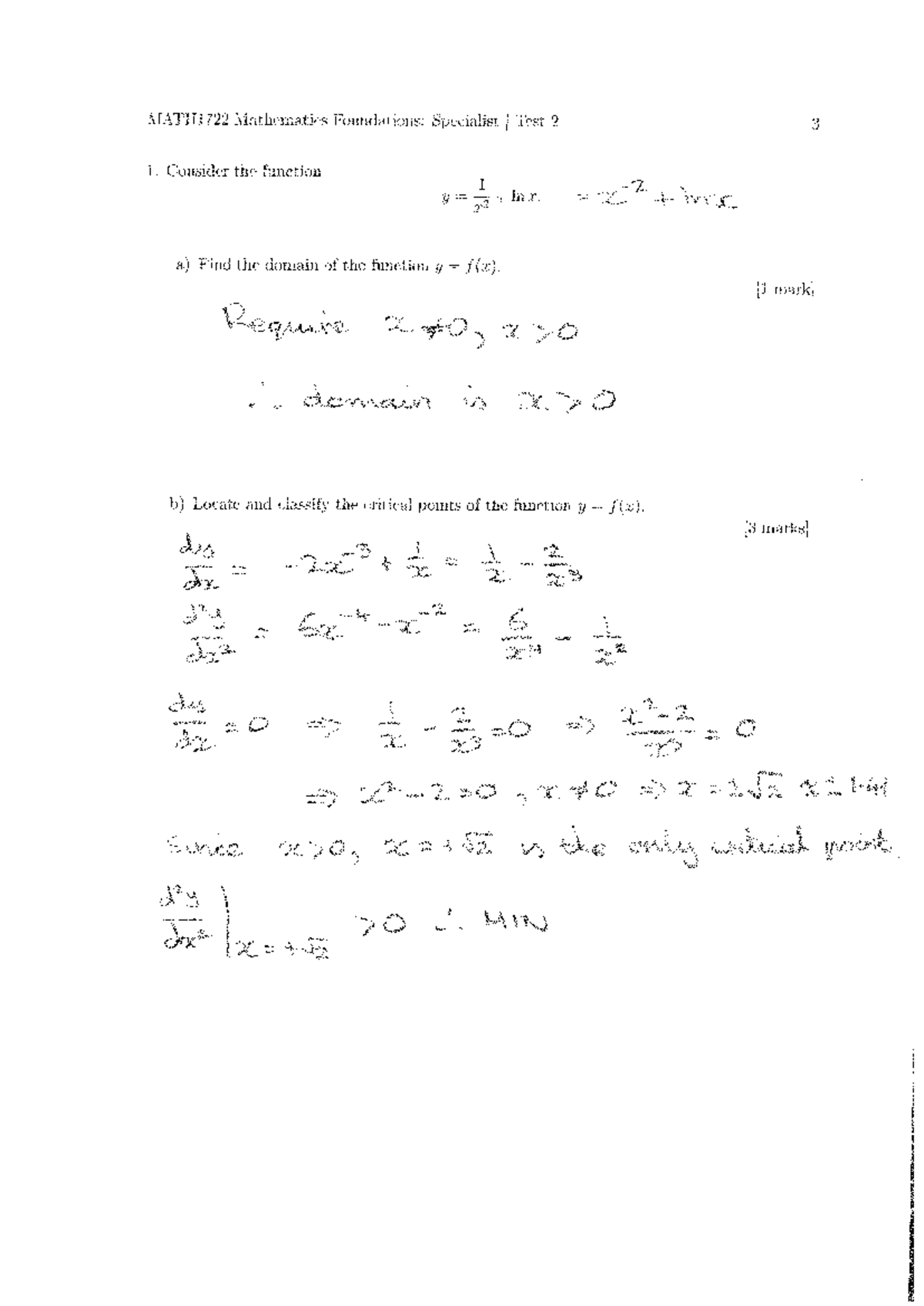 MATH1722 Mathematics Foundations: Specialist I Test 2 Solutions - Studocu