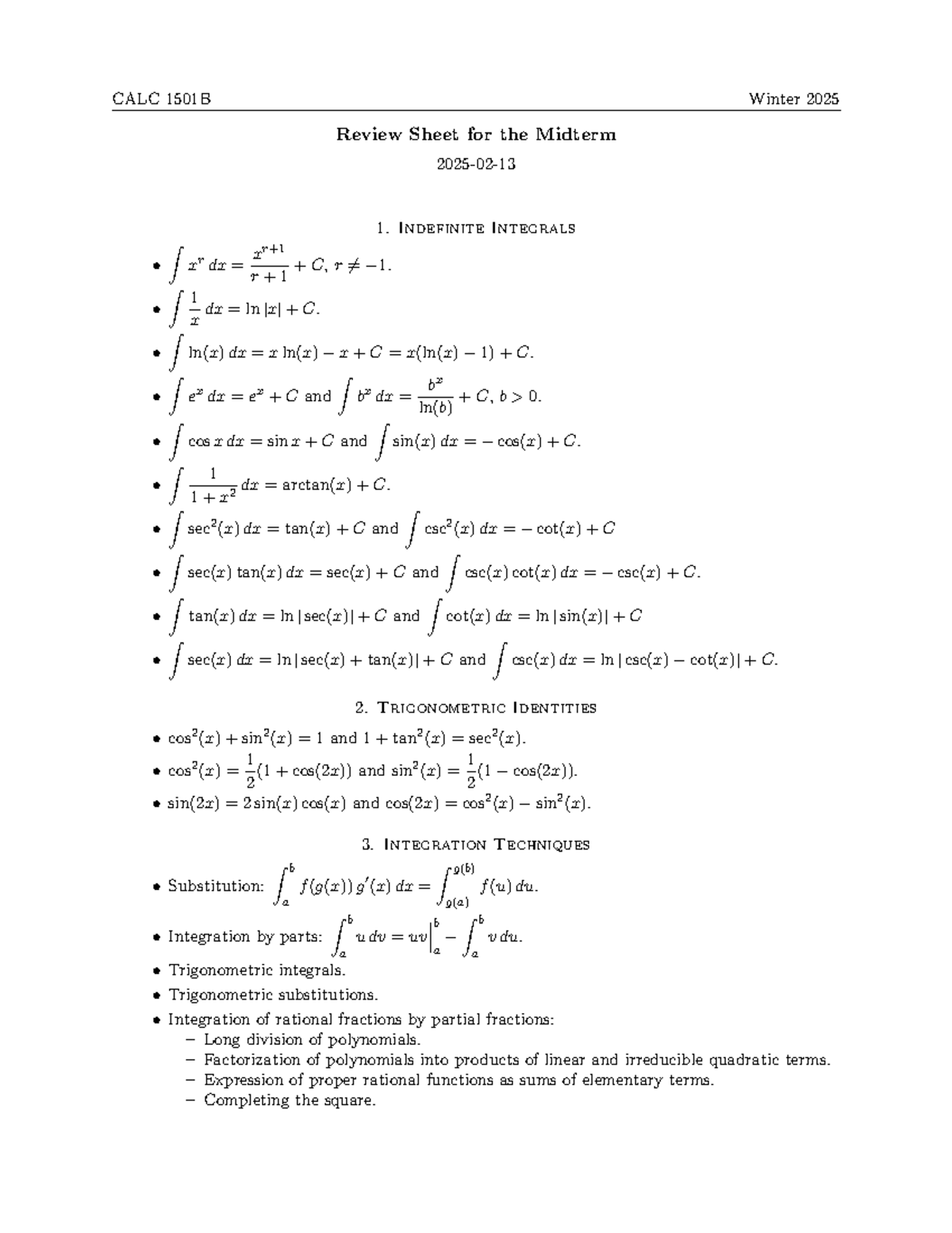 CALC 1501B Winter 2025 Midterm Review Sheet - Studocu