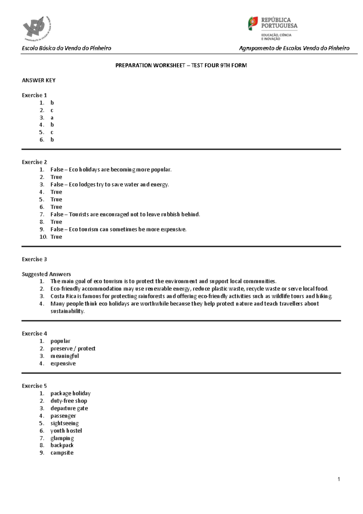 PREPARATION WORKSHEET TEST FOUR 9TH FORM ANSWER KEY - Studocu