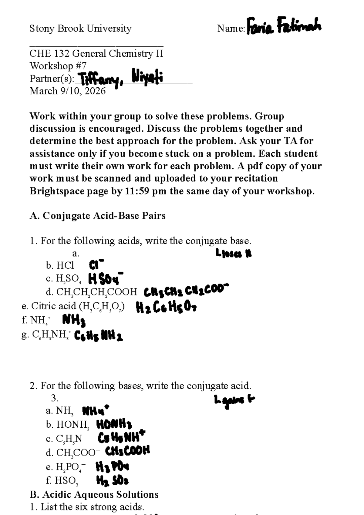 Stony Brook University CHE 132 General Chemistry II Recitation 7 Guide ...
