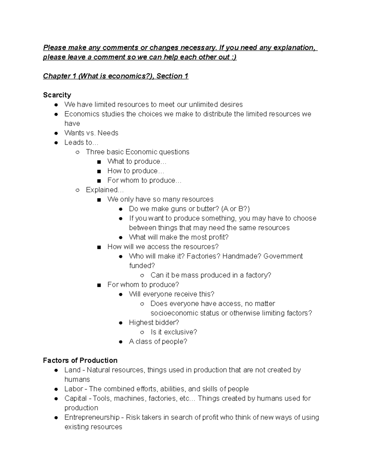 Economics Lecture Notes (ECO 101) - Intro to Scarcity & Production ...