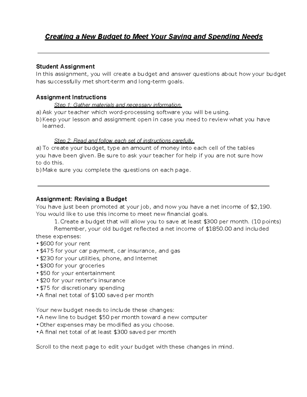 Case Study: Personal Finance Budget Re-evaluation Assignment - Studocu