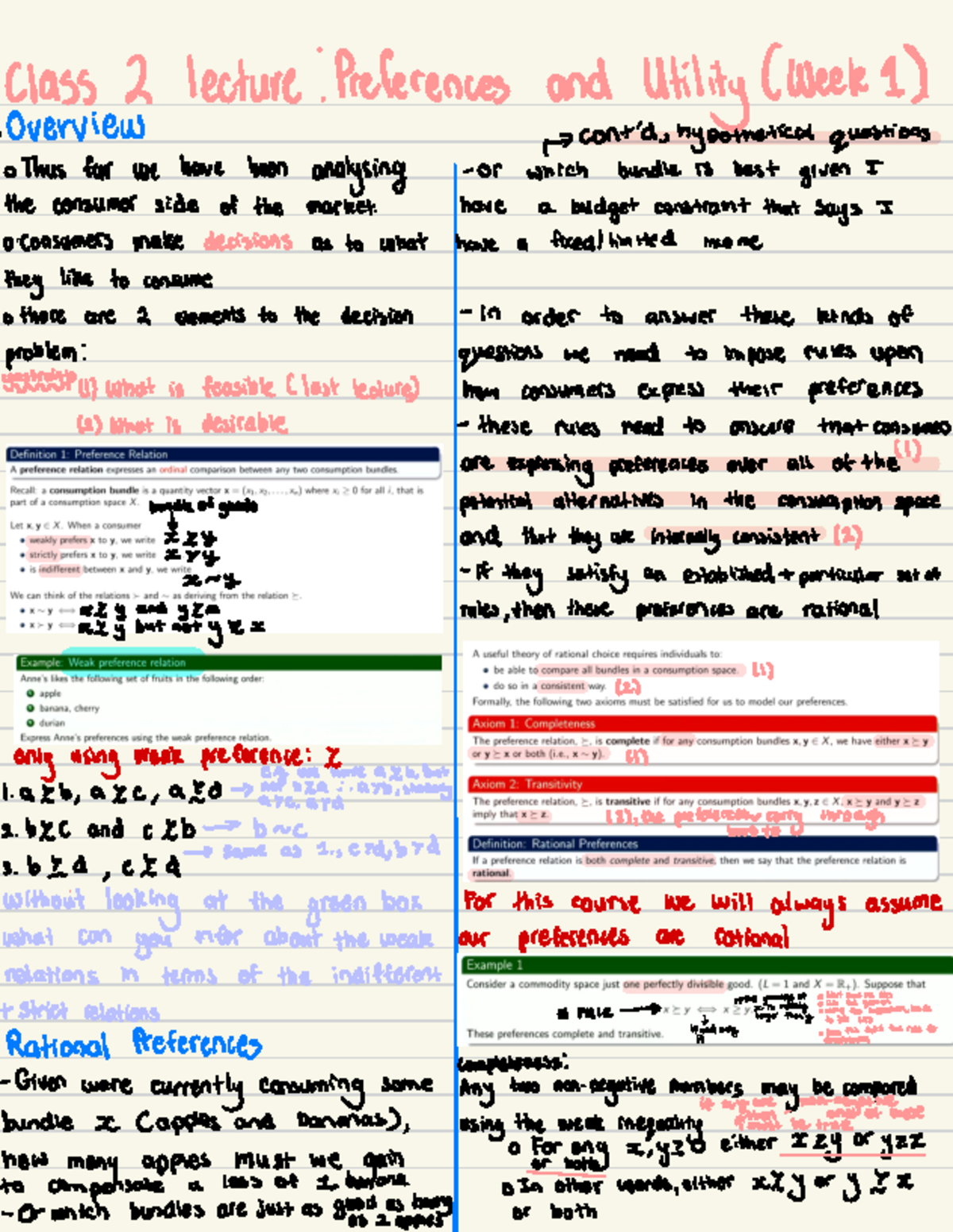 Econ12 - Notes - class 2 lecture : Preferences and Utility (Week ...