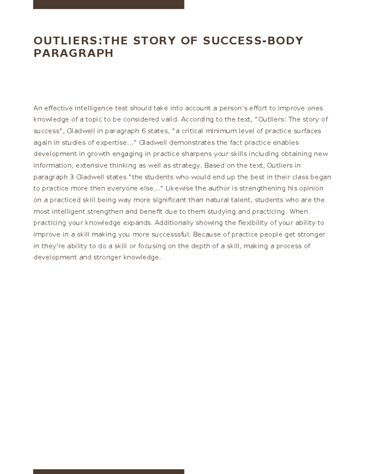 Body paragraph (final draft) - OUTLIERS:THE STORY OF SUCCESS-BODY ...