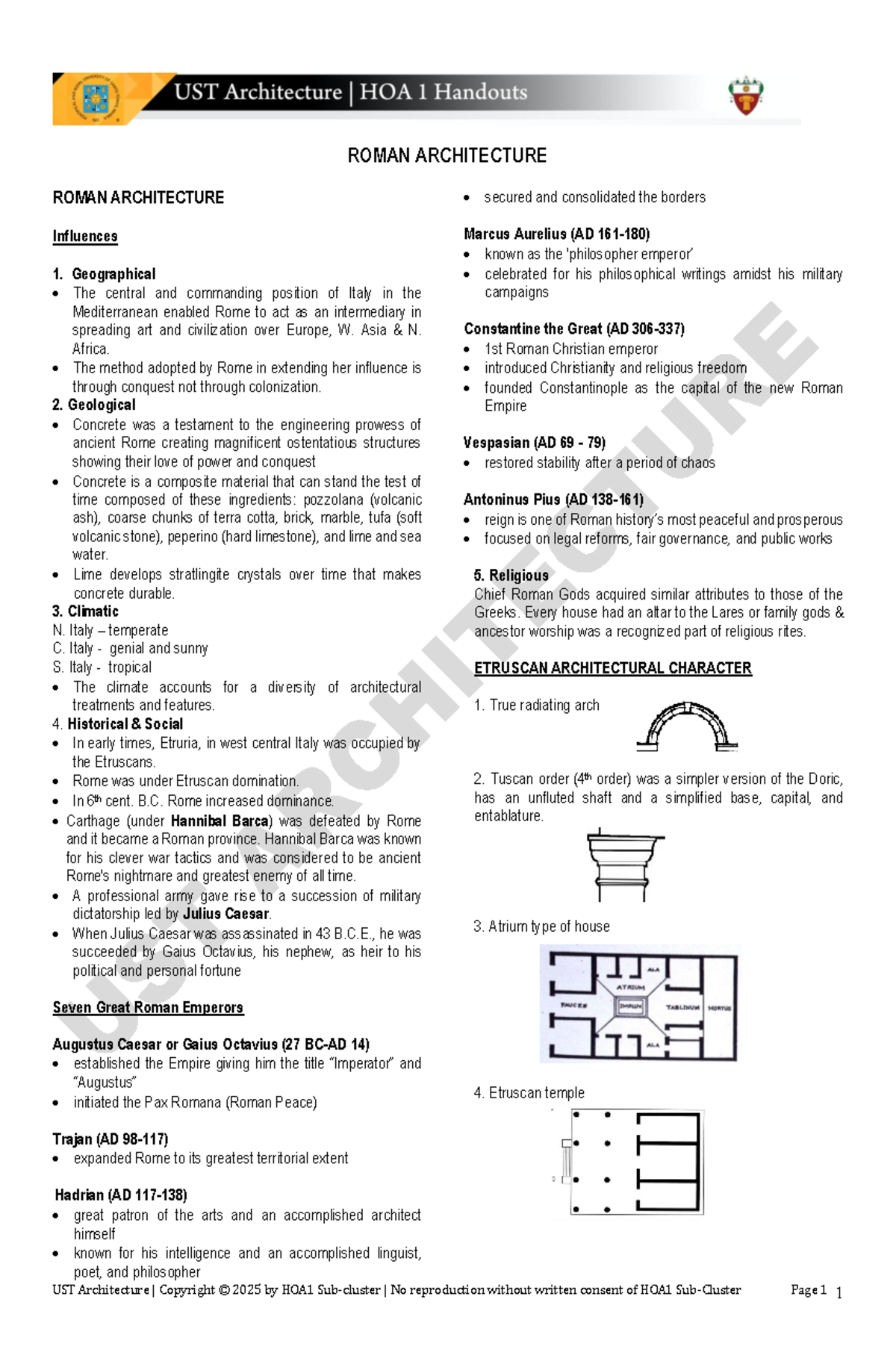 Roman Architecture: Key Influences and Characteristics (HOA1 Course Notes) - Document Preview