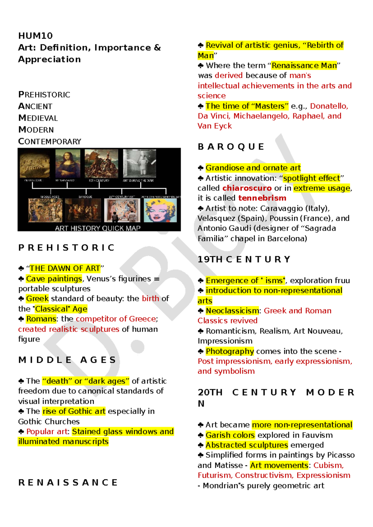 HUM10 Lecture Notes: Art Through the Ages and Its Elements - Document Preview