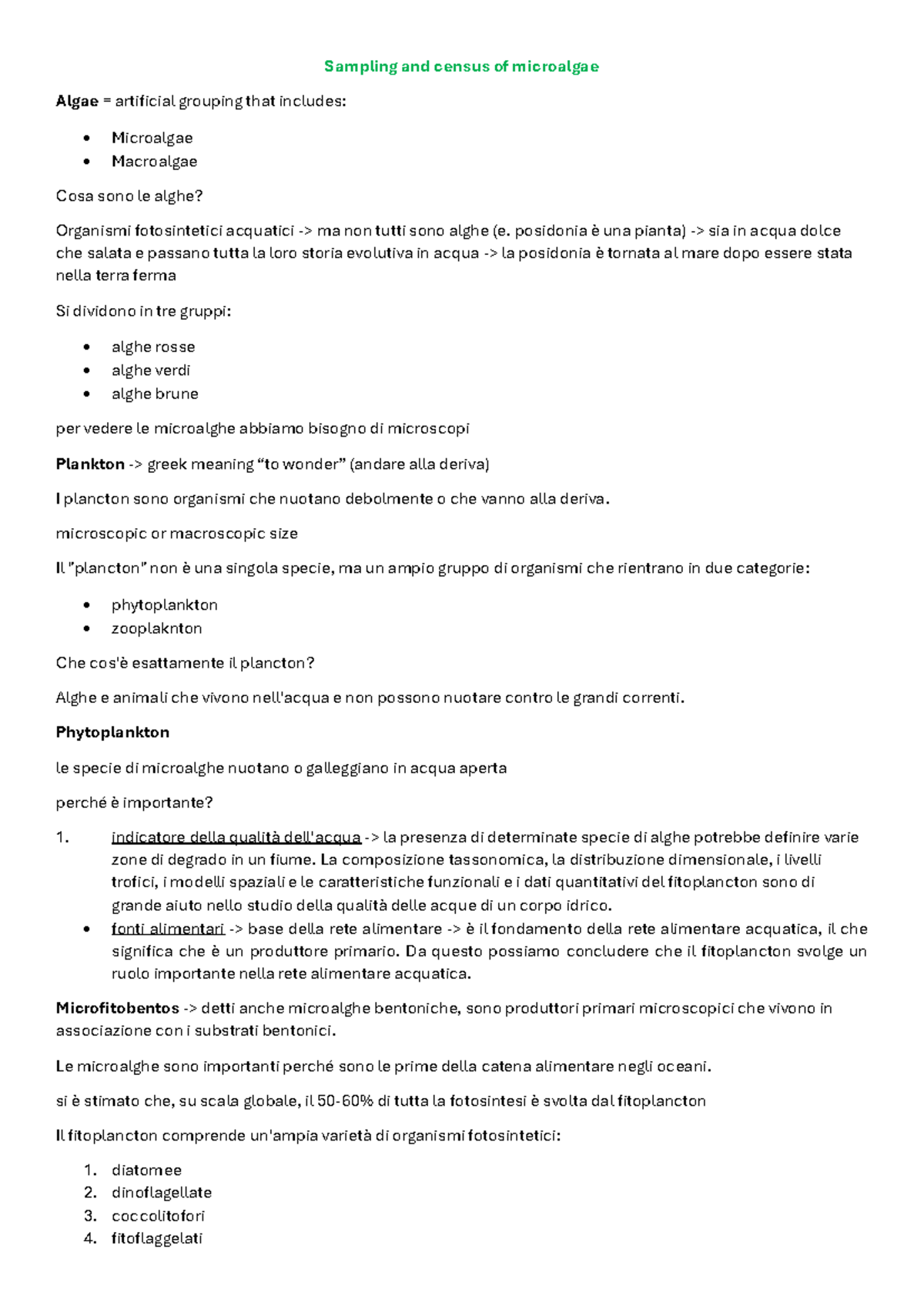 Microalghe e Fitoplancton: Studio e Tecniche di Campionamento (BIO 101 ...