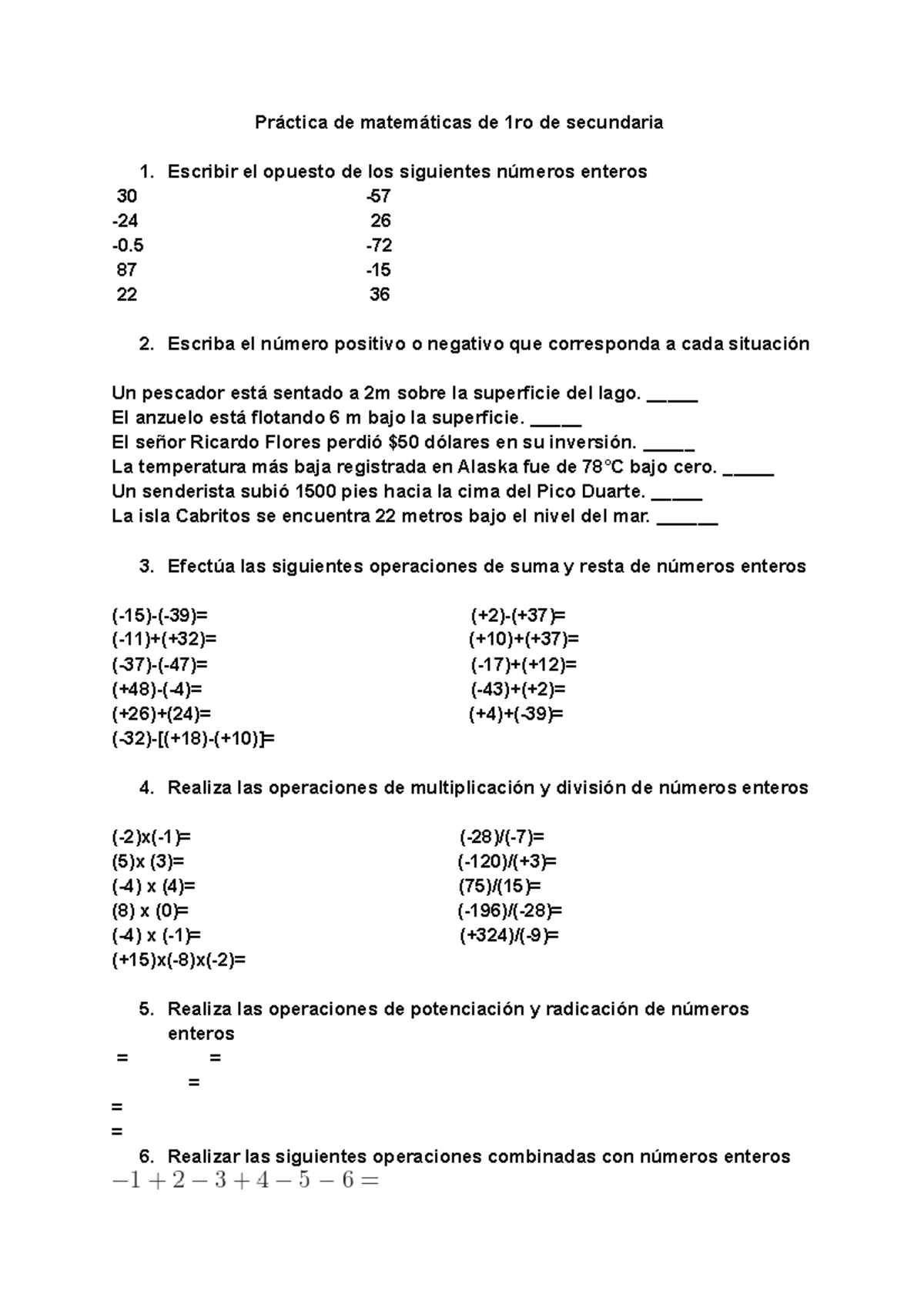 Práctica De Matemáticas De Secundaria