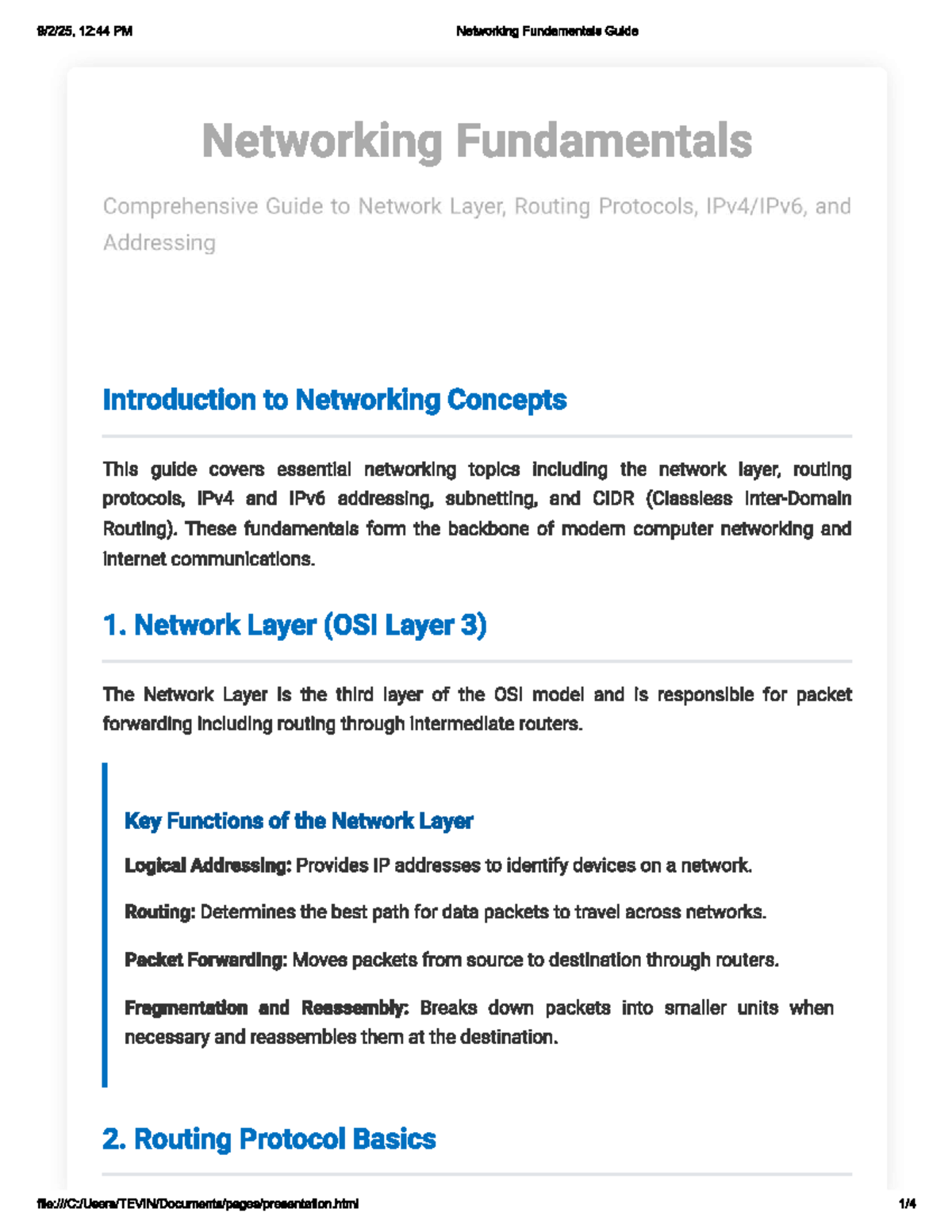 Networking Fundamentals (CS101): Guide to Network Layer & Routing - Studocu