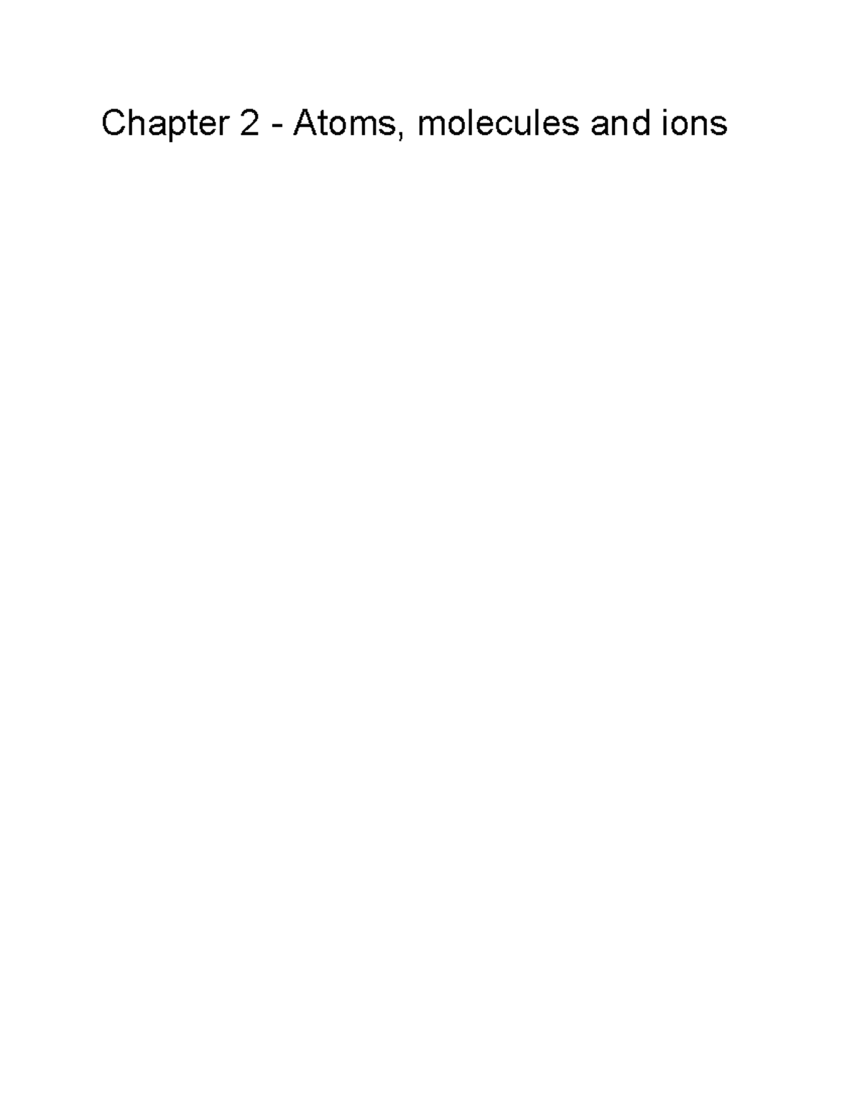 Chapter 2 - Atoms, Molecules, and Ions: Key Chemistry Concepts - Studocu