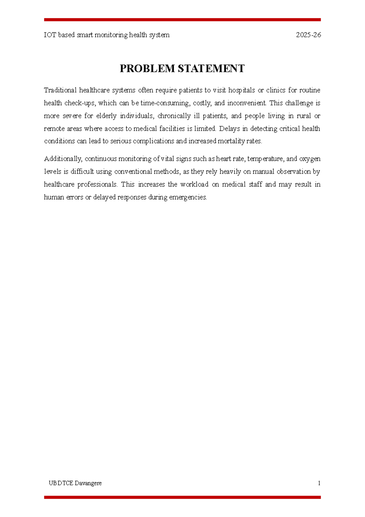 UBDTCE Davangere: IoT-Based Smart Health Monitoring System Report - Studocu