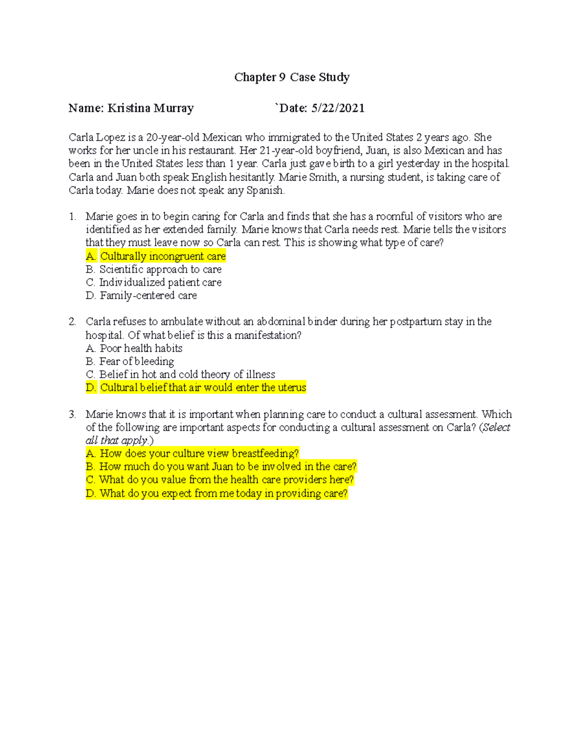 Chapter 9 Case Study Student Copy Cultural Awareness - Chapter 9 