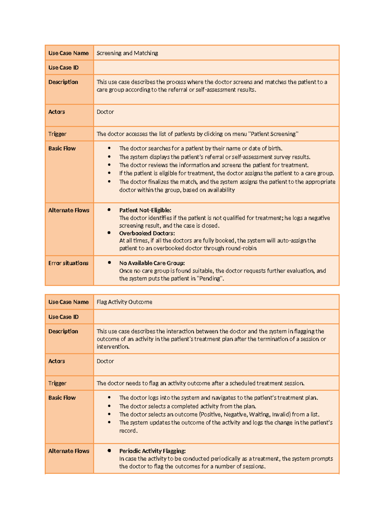 Use Case Description: Patient Screening & Treatment Matching Process ...