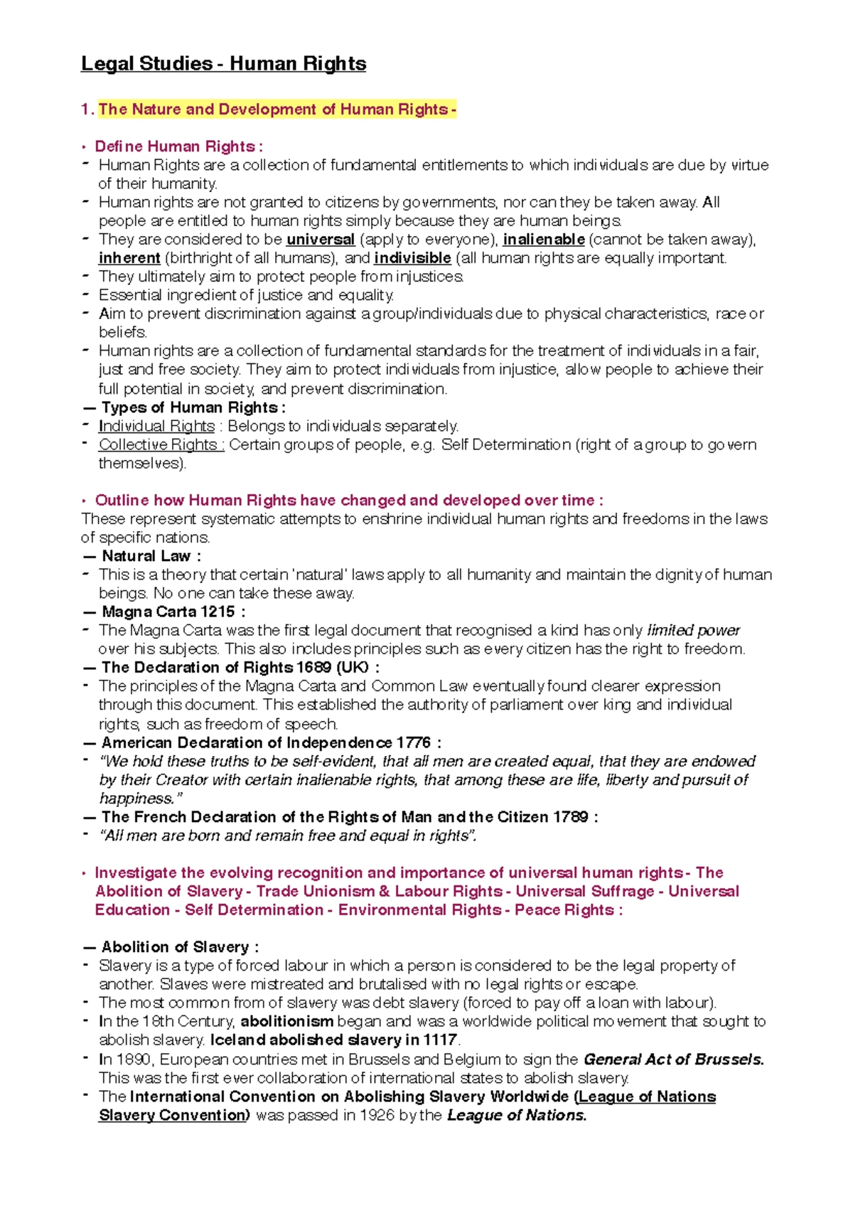 Human Rights Study Notes - LEGAL STUDIES: HUMAN RIGHTS STUDY NOTES BY ...