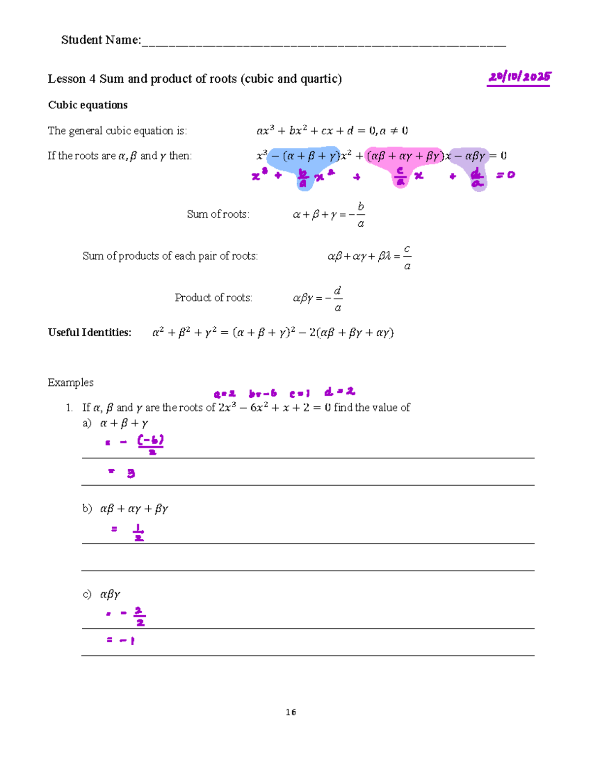 Lesson 4: Sum and Product of Roots (Cubic & Quartic) - 2025 F2.1 & F2.2 ...